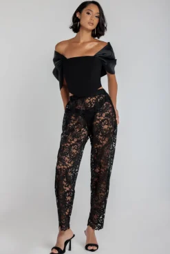 Barrell Leg Scalloped Hem Trouser - Black by Goddiva