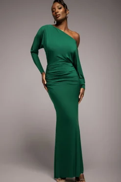 Bat Wing Elasticated Side Gather Maxi Dress - Emerald Green by Goddiva