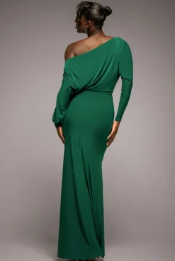 Bat Wing Elasticated Side Gather Maxi Dress - Emerald Green by Goddiva