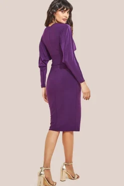 Batwing Sleeve Midi Dress - Purple by Goddiva