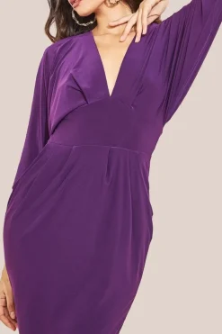 Batwing Sleeve Midi Dress - Purple by Goddiva