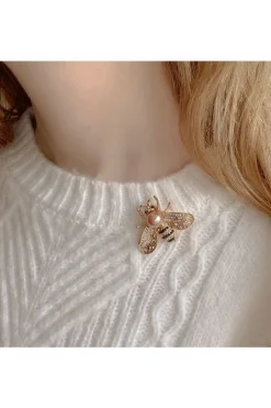 Bee Brooch Gold Pearl Pin Crystal by QueenMee Accessories
