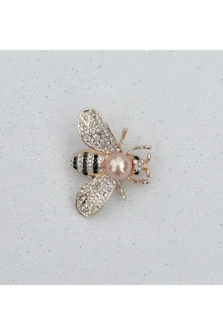 Bee Brooch Gold Pearl Pin Crystal by QueenMee Accessories