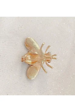 Bee Brooch Gold Pearl Pin Crystal by QueenMee Accessories
