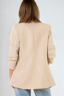 Beige Blazer With Ruched Sleeves by Aftershock London