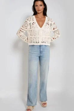 Beige Patchwork Crochet V Neck Cardigan by Aftershock London