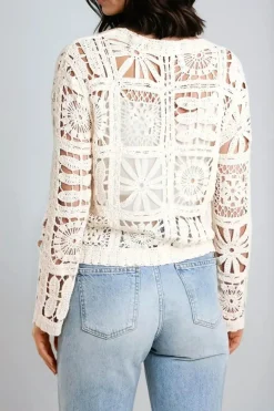 Beige Patchwork Crochet V Neck Cardigan by Aftershock London