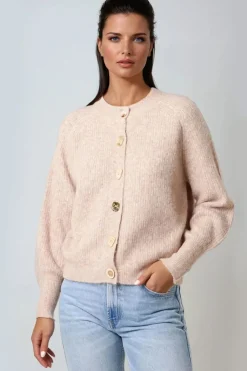 Beige Wool Blend Ribbed Knitted Cardigan by Aftershock London