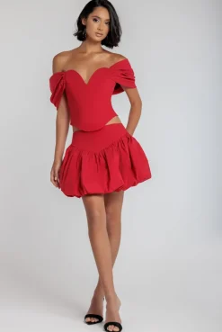 Bengaline Balloon Mini Skirt - Red by Goddiva