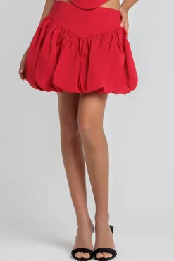 Bengaline Balloon Mini Skirt - Red by Goddiva