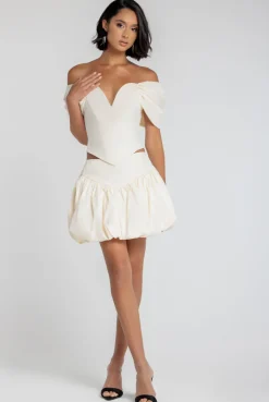 Bengaline Balloon Mini Skirt - Cream by Goddiva