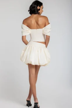 Bengaline Balloon Mini Skirt - Cream by Goddiva