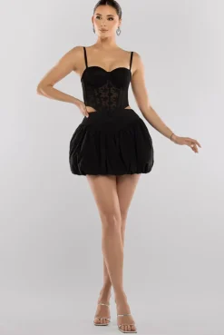 Bengaline Balloon Mini Skirt - Black by Goddiva
