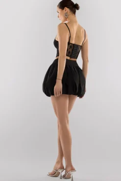 Bengaline Balloon Mini Skirt - Black by Goddiva