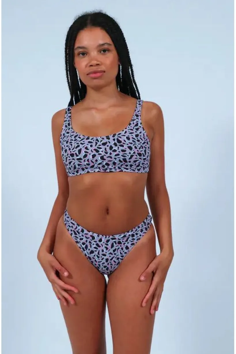 Bikini Crop Top In Purple Leopard Print by Maribela