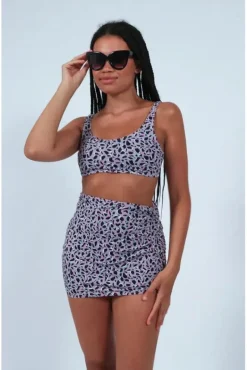 Bikini Crop Top In Purple Leopard Print by Maribela