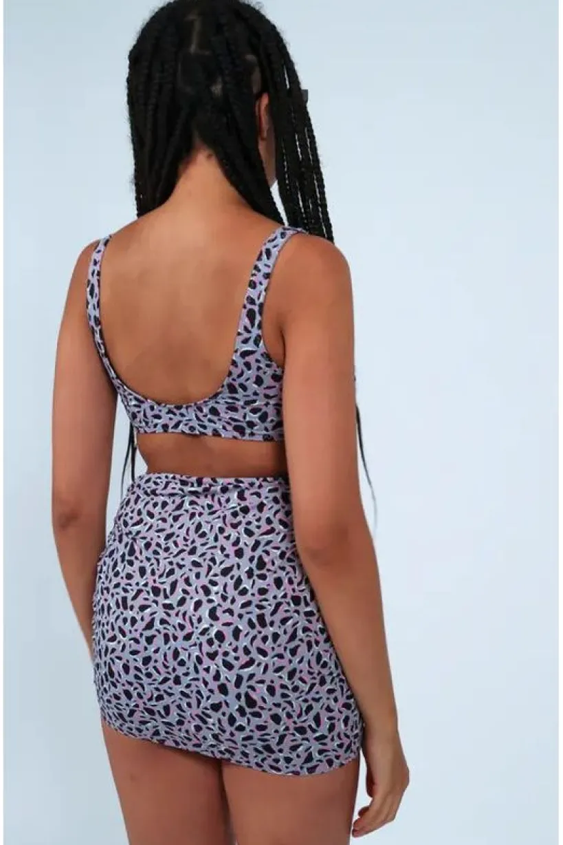 Bikini Crop Top In Purple Leopard Print by Maribela