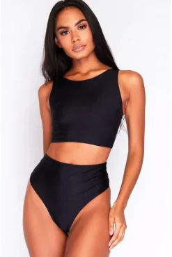 Bikini Long Crop Top In Black by Maribela