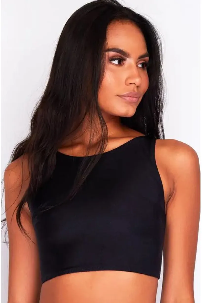 Bikini Long Crop Top In Black by Maribela