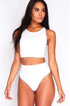 Bikini Long Crop Top In White by Maribela