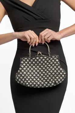 Black Beaded Soft Clutch Bag by Aftershock London