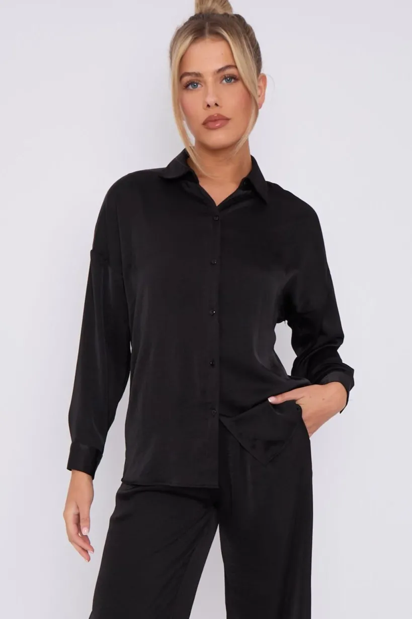 Black Brushed Satin Shirt by LOVE SUNSHINE