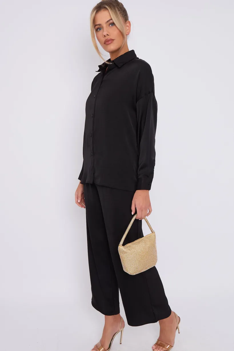 Black Brushed Satin Shirt by LOVE SUNSHINE