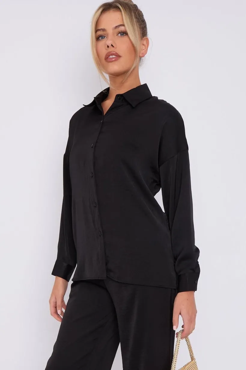Black Brushed Satin Shirt by LOVE SUNSHINE