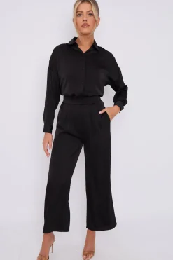 Black Brushed Satin Shirt by LOVE SUNSHINE