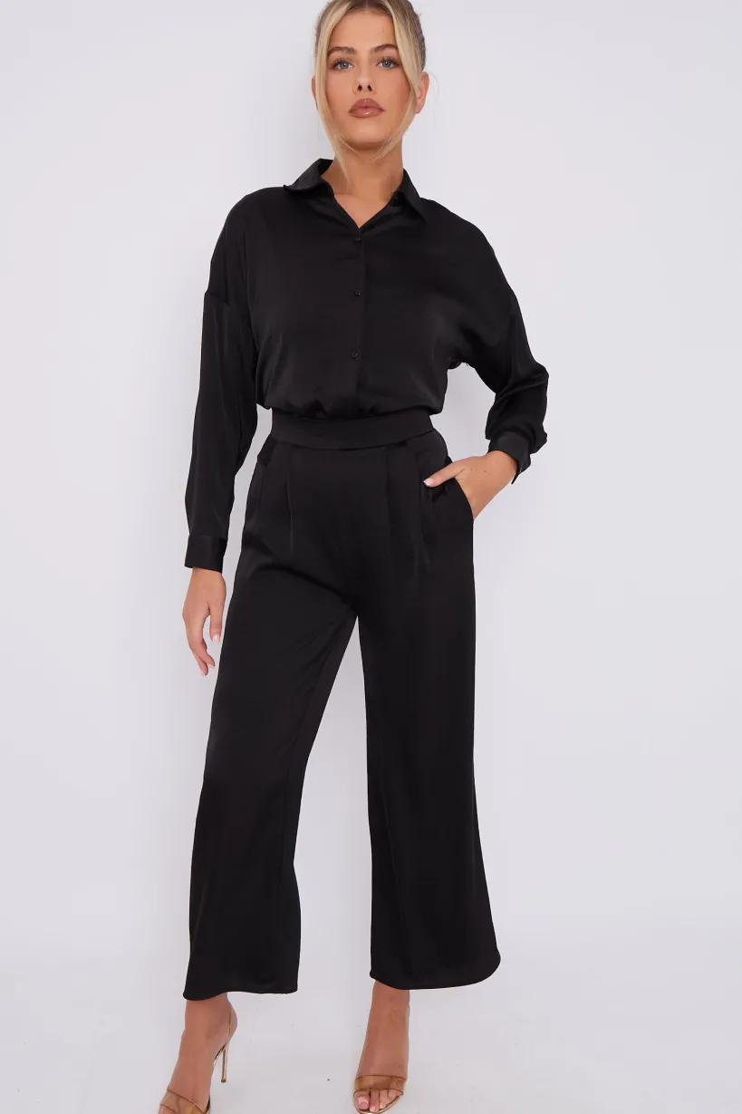 Black Brushed Satin Shirt by LOVE SUNSHINE