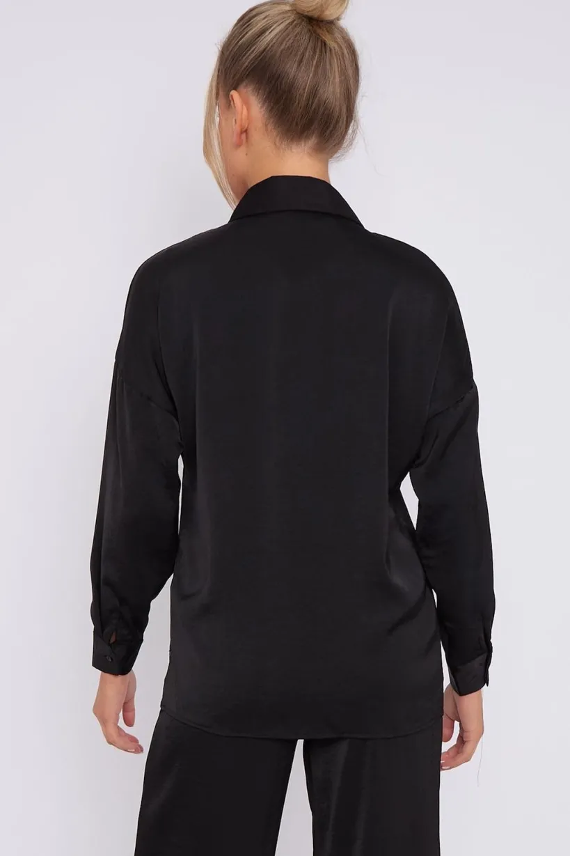 Black Brushed Satin Shirt by LOVE SUNSHINE