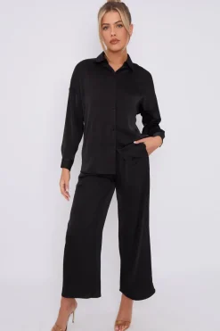Black Brushed Satin Trousers by LOVE SUNSHINE
