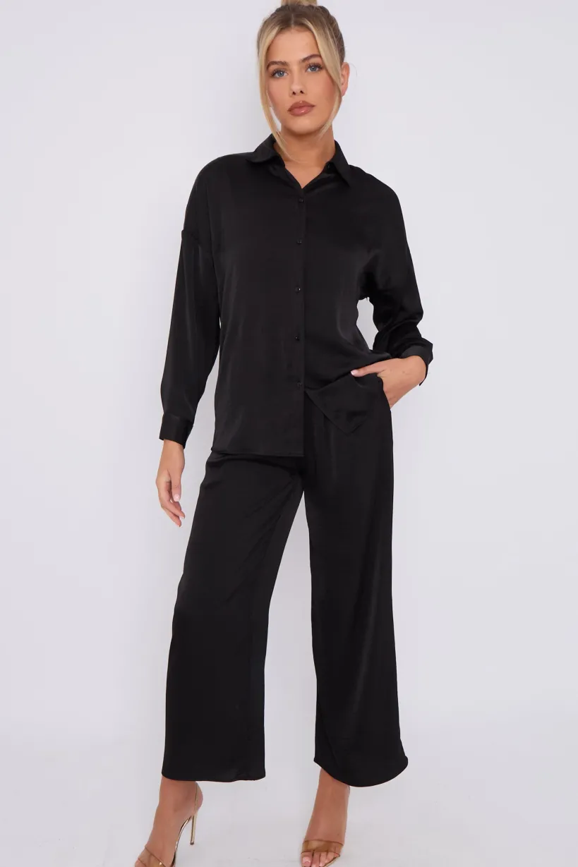 Black Brushed Satin Trousers by LOVE SUNSHINE