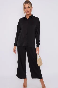 Black Brushed Satin Trousers by LOVE SUNSHINE