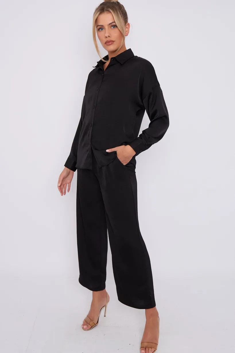 Black Brushed Satin Trousers by LOVE SUNSHINE