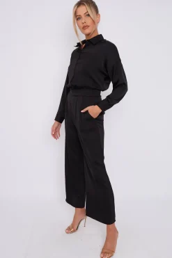 Black Brushed Satin Trousers by LOVE SUNSHINE