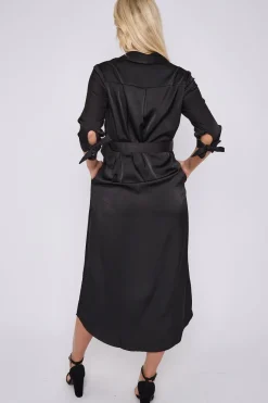Black Half Sleeve Belted Maxi Shirt Dress by LOVE SUNSHINE