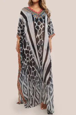 Black Maxi Beach Dress Kaftan by Aftershock London