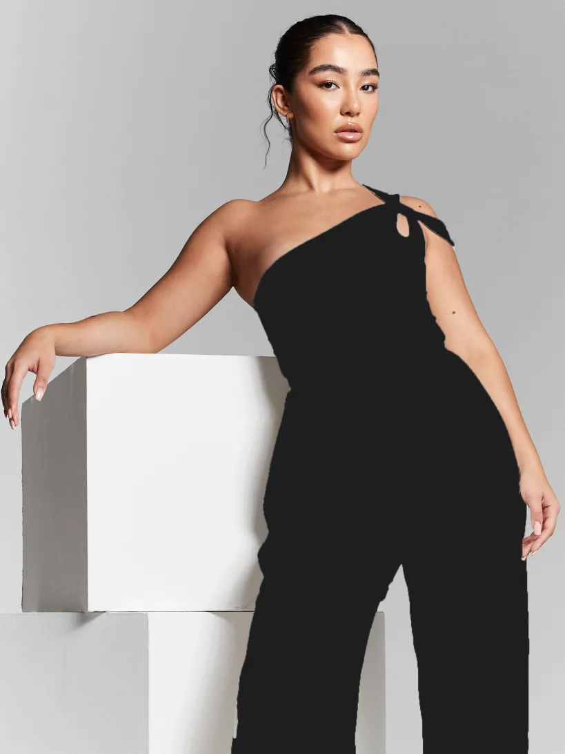Black One Shoulder Knot Bodysuit by InFlair