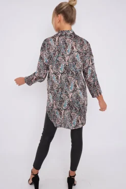 Black Paisley Print Layer Satin Oversized Shirt by LOVE SUNSHINE