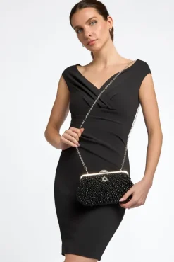 Black Pearl And Crystal Clutch Bag With Silver Details by Aftershock London