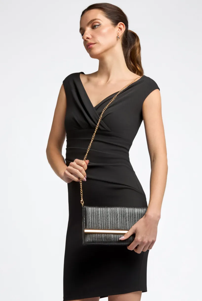 Black Pleated Clutch Bag by Aftershock London