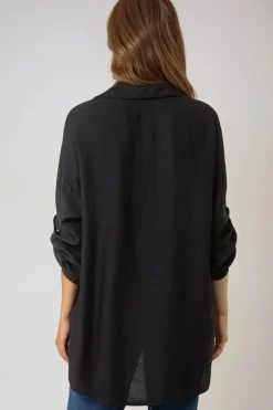Black Relaxed Fit Roll Sleeve Shirt by Aftershock London