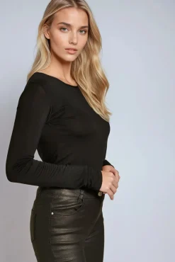 Black Round Neck Long Sleeve Top by Aftershock London
