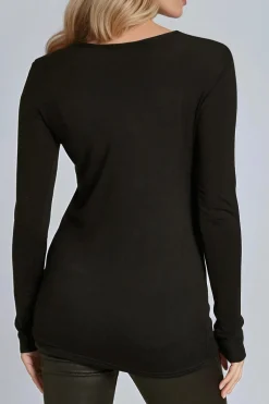Black Round Neck Long Sleeve Top by Aftershock London