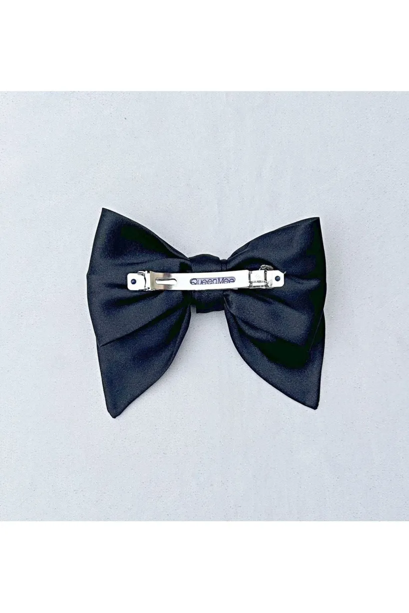 Black Satin Hair Bow Black Hair Clip by QueenMee Accessories