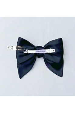 Black Satin Hair Bow Black Hair Clip by QueenMee Accessories