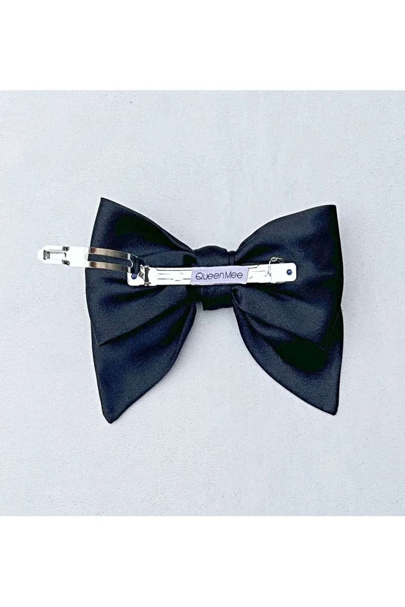 Black Satin Hair Bow Black Hair Clip by QueenMee Accessories
