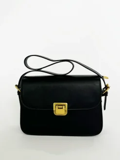 Black Shoulder Bag With Gold Clasp Fastening by SVNX