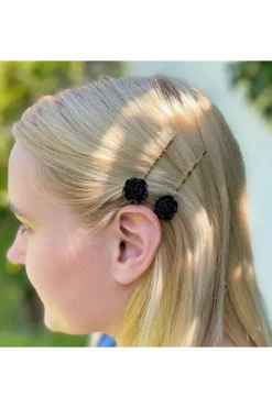 Black Slides Rose Hair Clip by QueenMee Accessories